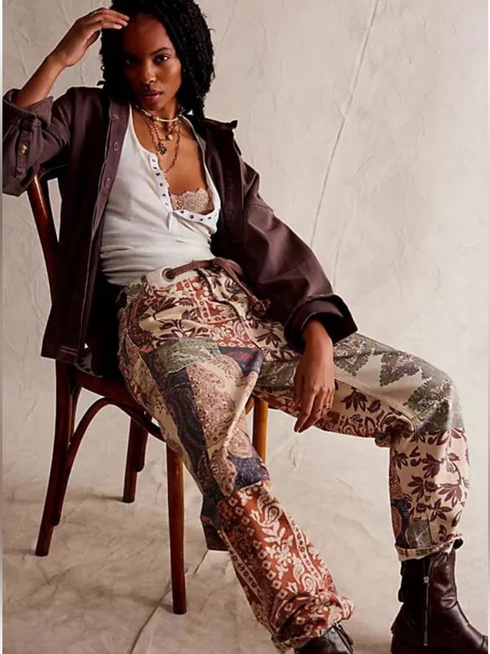 NWOT FREE PEOPLE RARE PRINTED MOXIE BARREL JEANS PLUM FLORAL SZ: 30